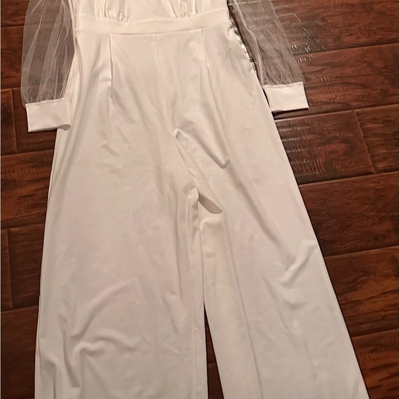 Allegra K Women's Elegant V Neck Mesh Long Sleeve Loose Wide Leg jumpsuit Med - Picture 13 of 13